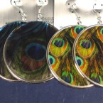 2" Rd. Gold Trim Earring w/ Peacock Print