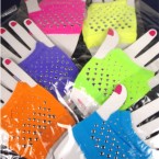 Spandex Half Gloves w/ Silver Studs Asst Neon Colors