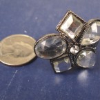 Antique Silver Stretch Band Ring w/ Clear Acrylic Stones