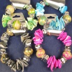 Chipped Shell & Shiney Oval Beaded Stretch Charm Bracelet