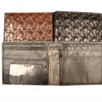 Men's Bi Fold Leather Wallet Black & Brown Wooven Look